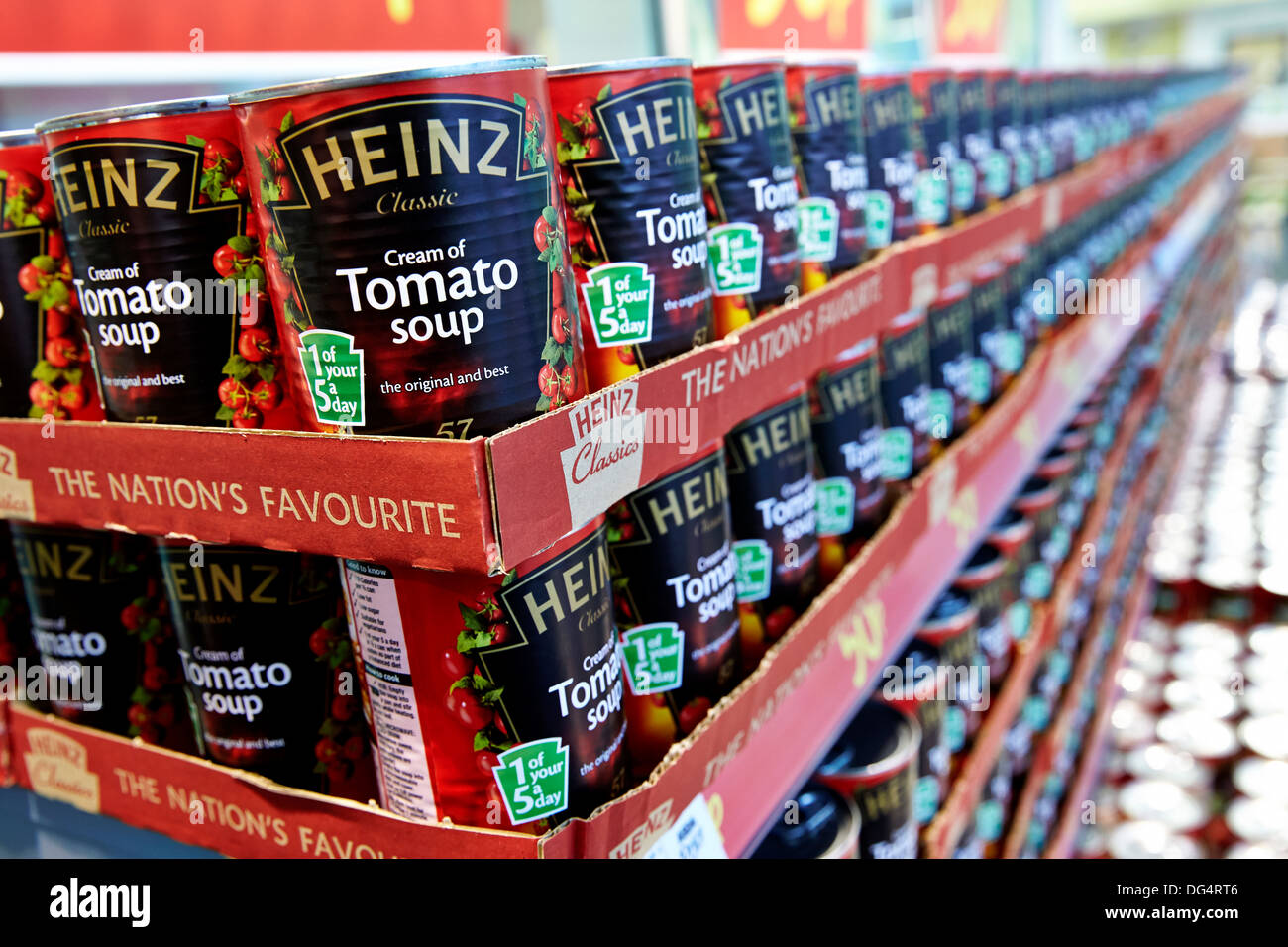 Heinz tomato soup tins on sale in a supermarket Stock Photo