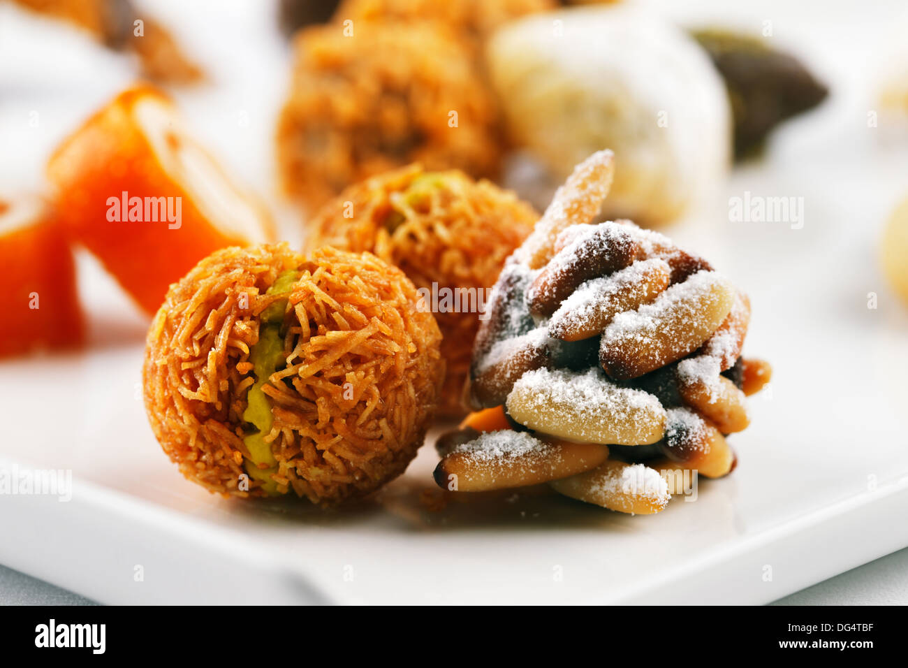 Arabic sweets are a celebratory treat of the middle eastern countries. They are very popular during Ramadan and Eid Stock Photo