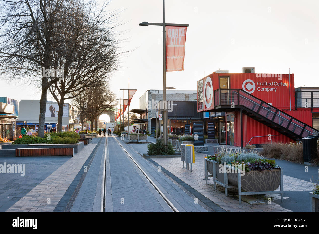 Christchurch, New Zealand. The city centre container shopping mall in post earthquake in Cashel Street, 2013. Stock Photo