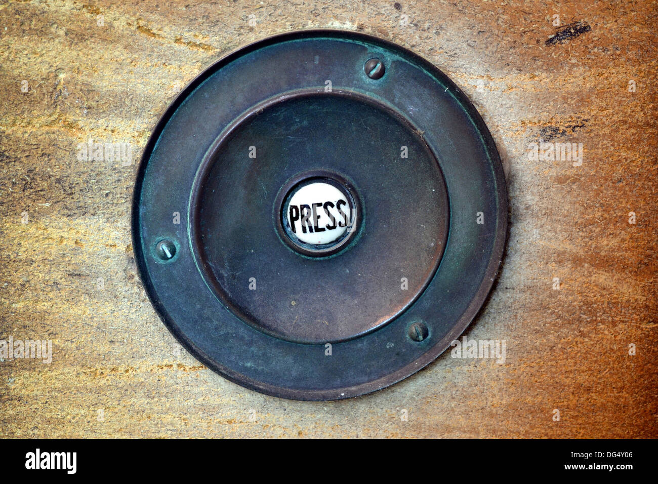 Antique circular doorbell, England Stock Photo