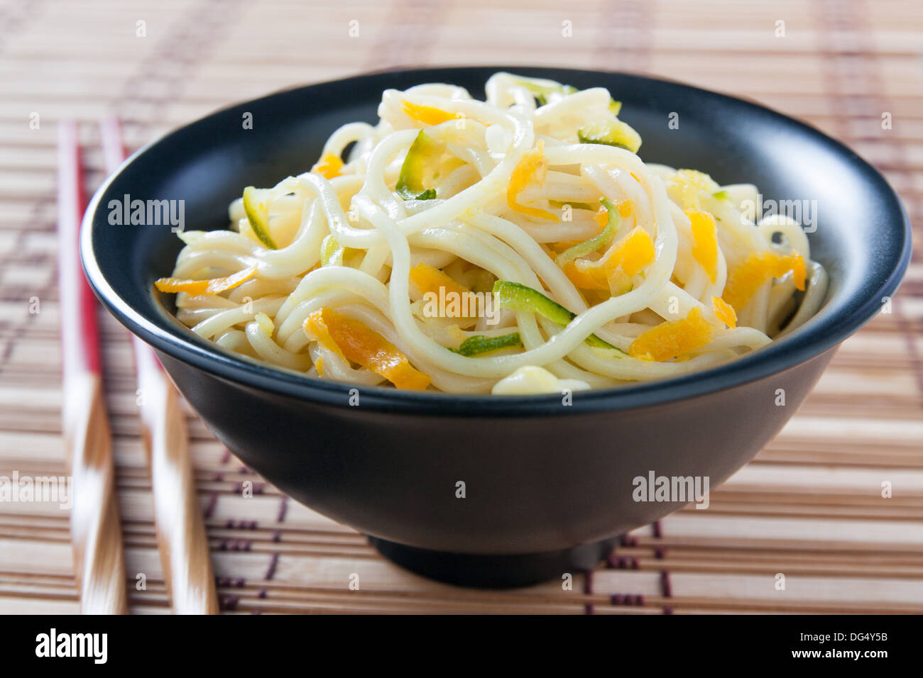 Chinese noodle bowl sauteed with vegetables Stock Photo