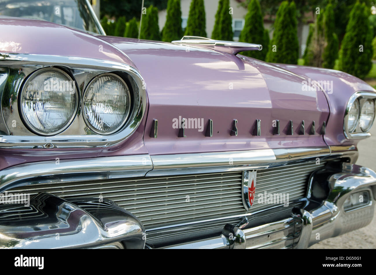1958 Oldsmobile 98 Holiday Coupé at an Art Show in Erieau, Ontario. Stock Photo