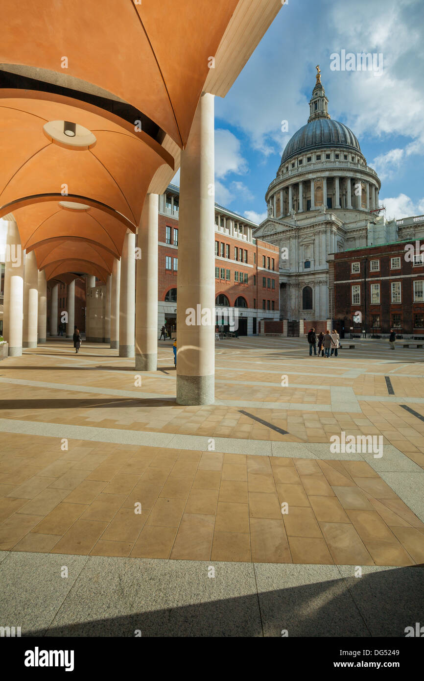 St Paul's Cathedral seen across Paternoster Square, London Stock Photo ...