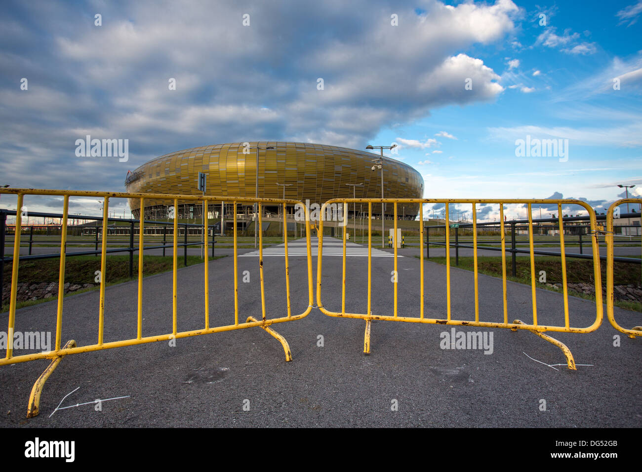 PGE Yellow gate to the Arena which is a newly built football stadium for Euro 2012 Championship. Stock Photo
