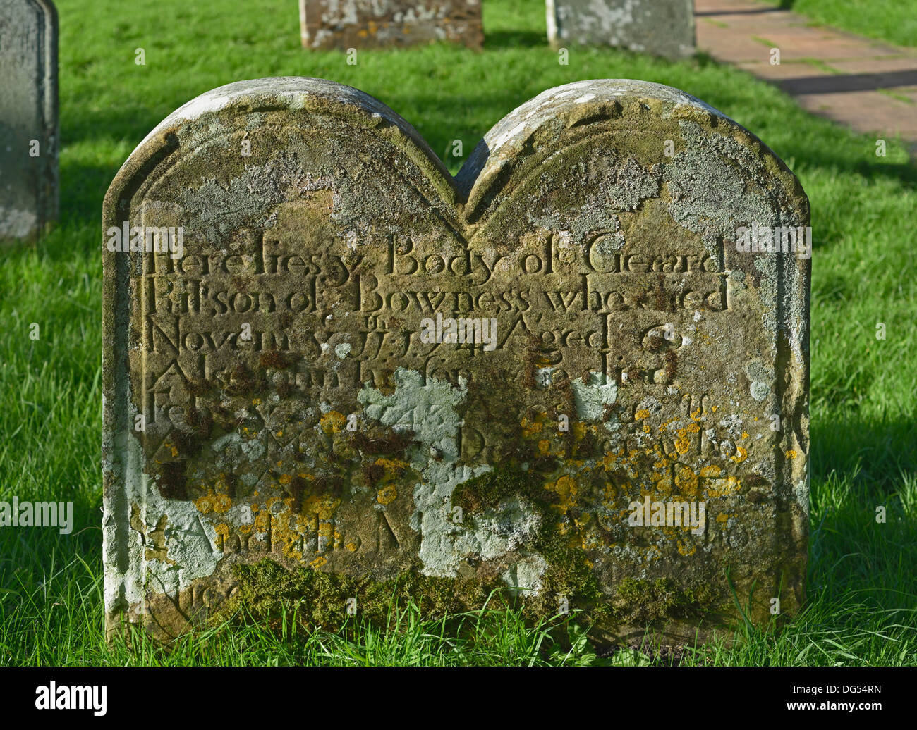 18th.Century gravestone. Church of Saint Michael. Bowness-on-Solway, Cumbria, England, United Kingdom, Europe. Stock Photo