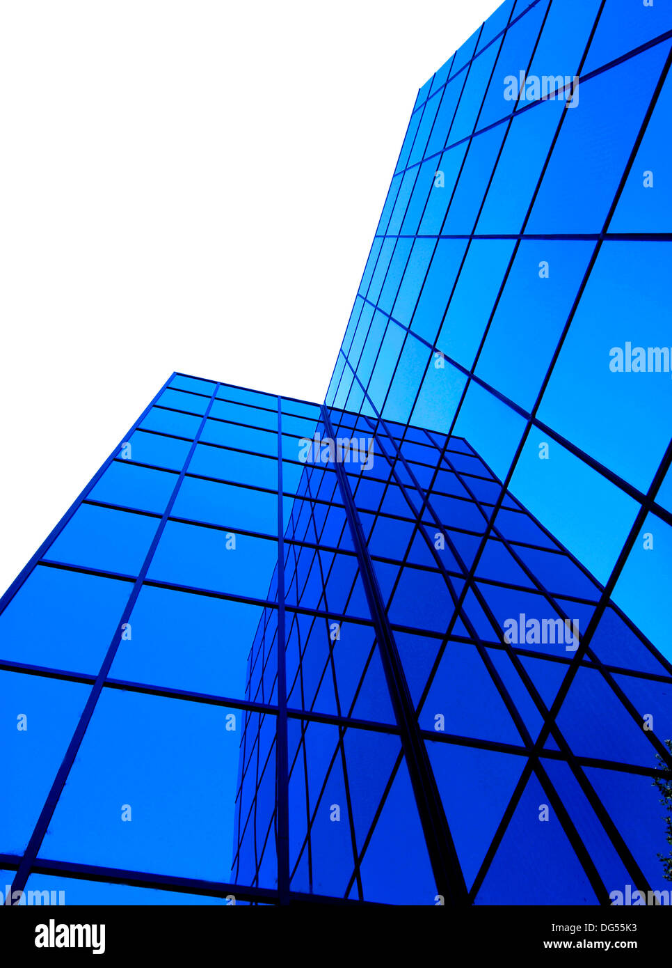 Office building details reflecting blue sky and clouds in windows Stock ...