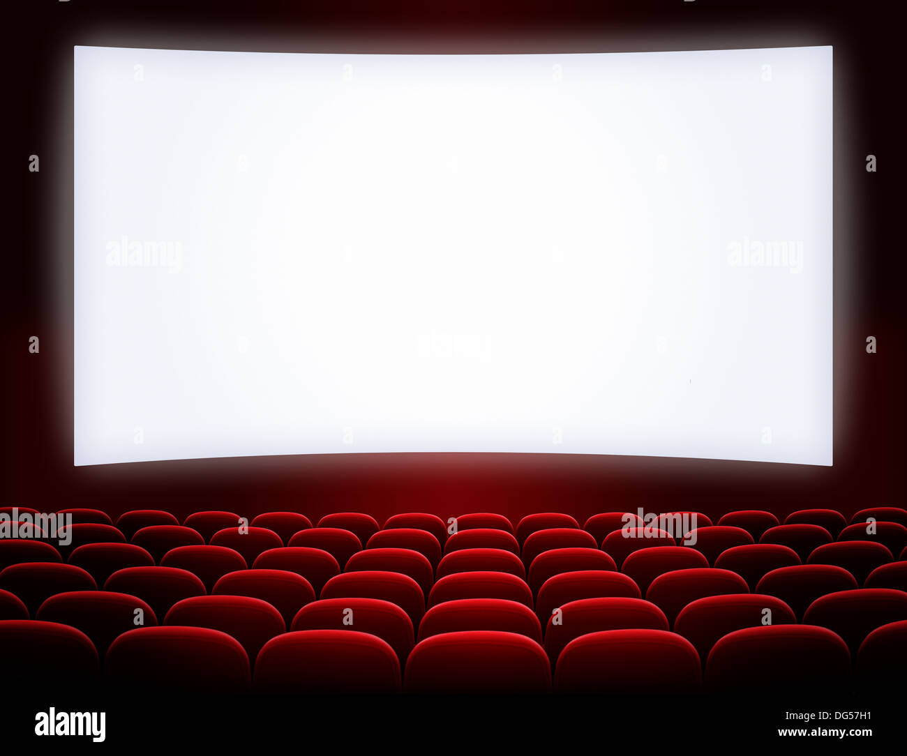 cinema screen with open red seats Stock Photo