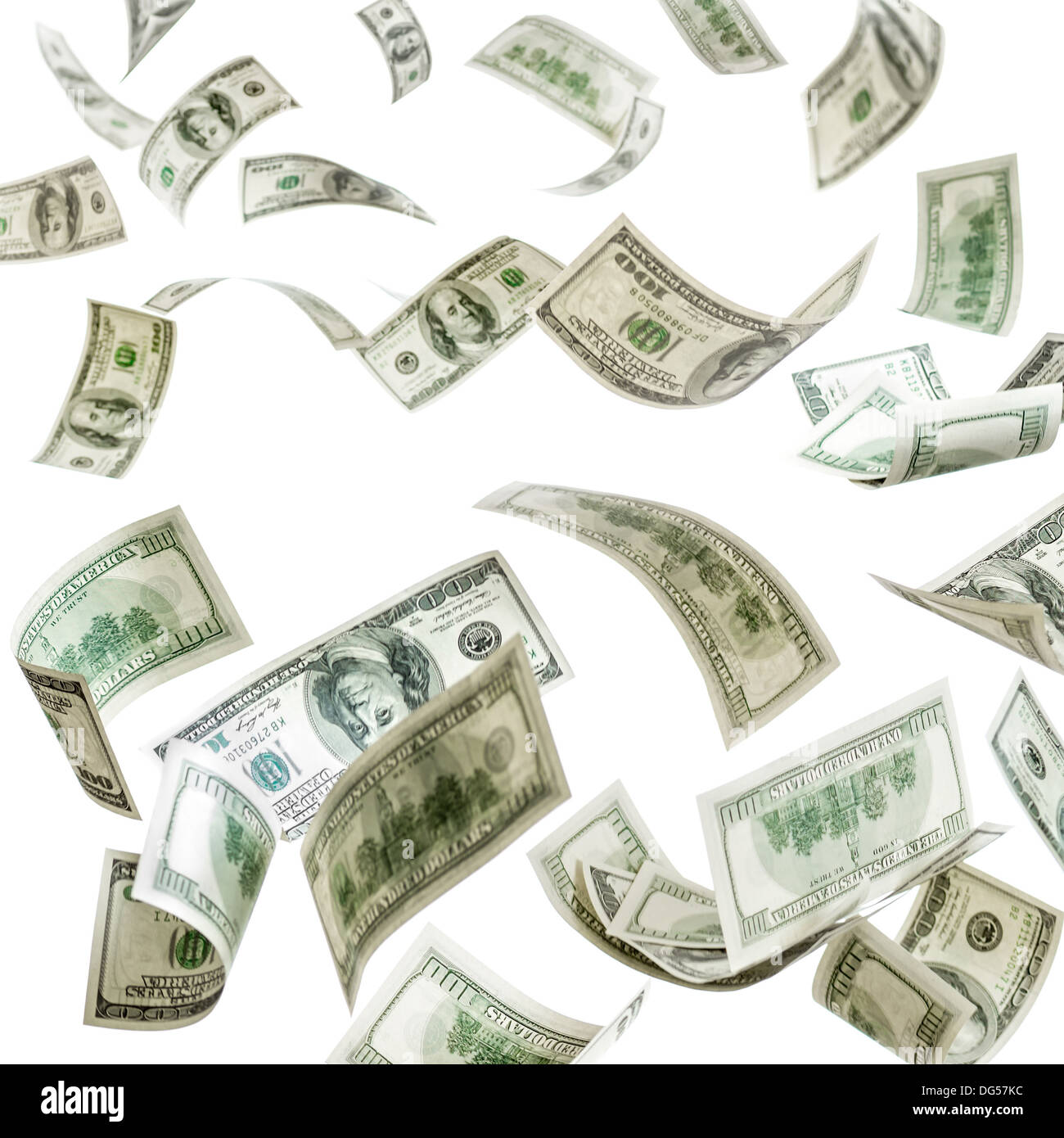 Falling dollars bank notes isolated Stock Photo