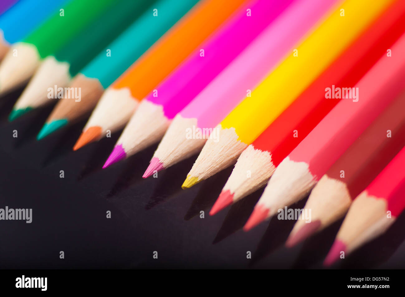 Colour pencils in black background Stock Photo