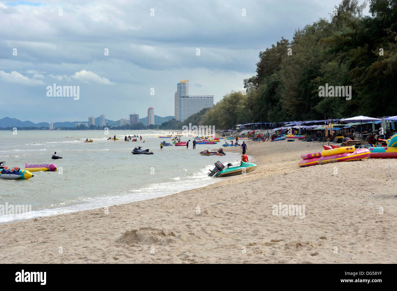 View along Cha Am beach with Hua Hin in Thailand Stock Photo Alamy