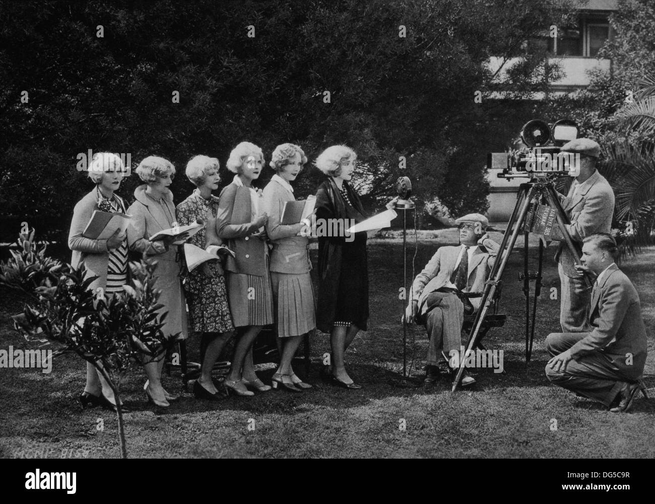 Actresses Lined up to Audition Before Metr-Goldwyn-Mayer Camera and Microphone, 1930 Stock Photo