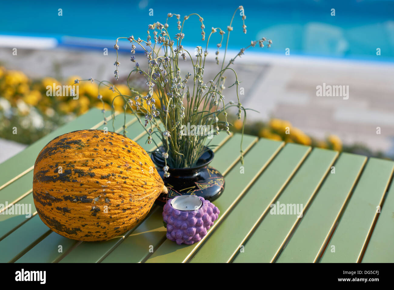 Ripe yellow melon and lavender of Provence, South France Stock Photo