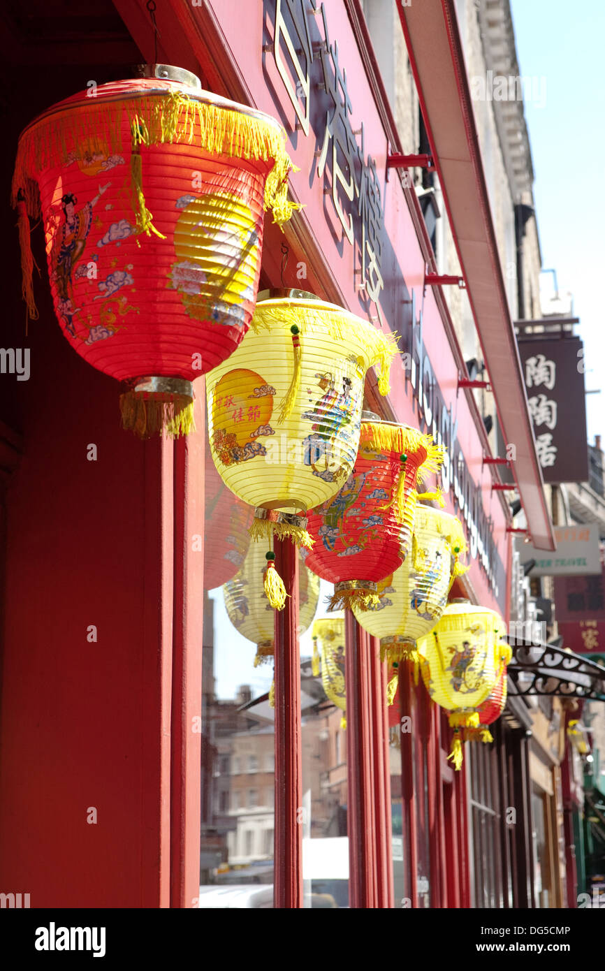 Chinese lanterns hanging in chinatown hires stock photography and