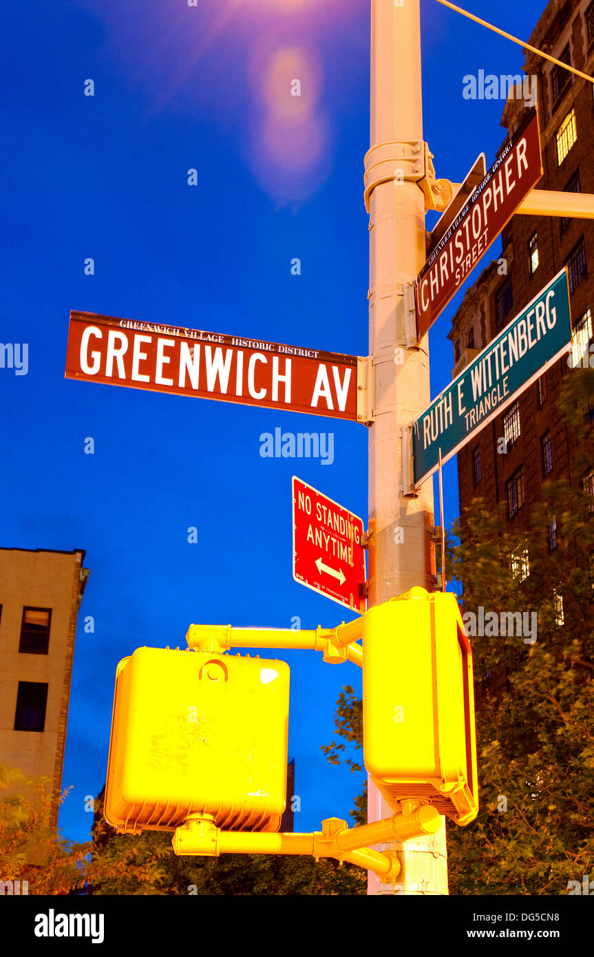 Road signs, West Village, Greenwich Avenue, Lower Manhattan, New York City, New York, USA Stock Photo