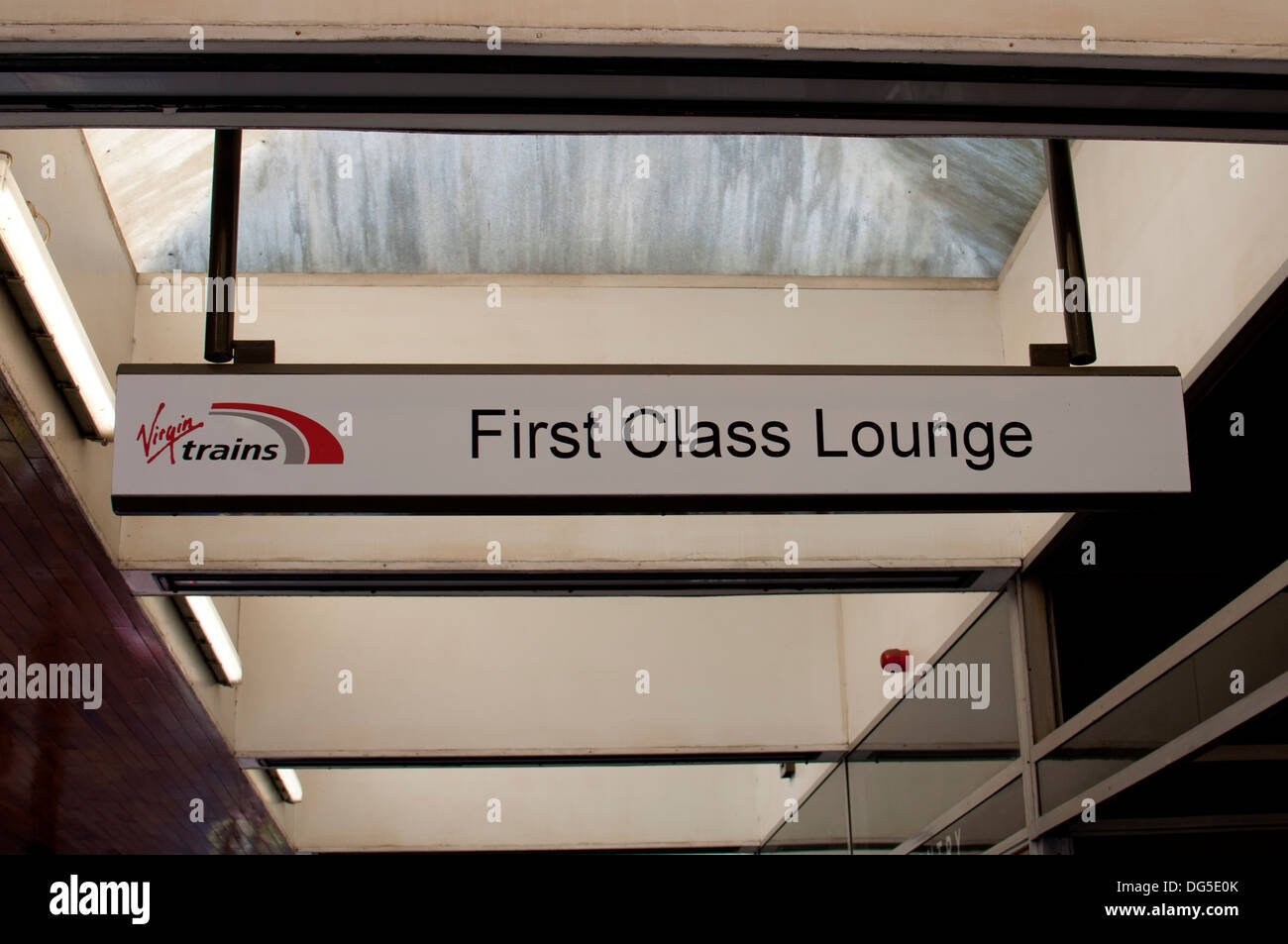 Virgin Trains First Class Lounge sign Stock Photo
