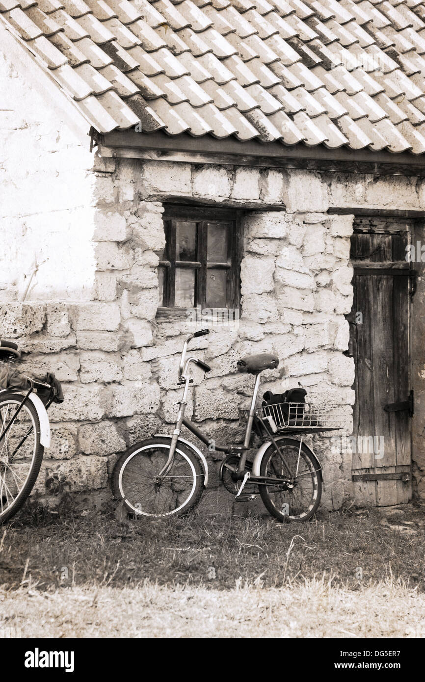 Artwork in vintage style, bicycles Stock Photo