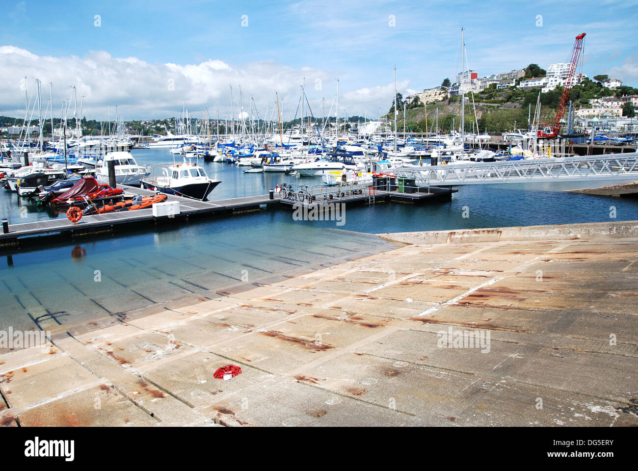 The D day embarkation ramp in the harbour at Torquay, Devon, UK Stock
