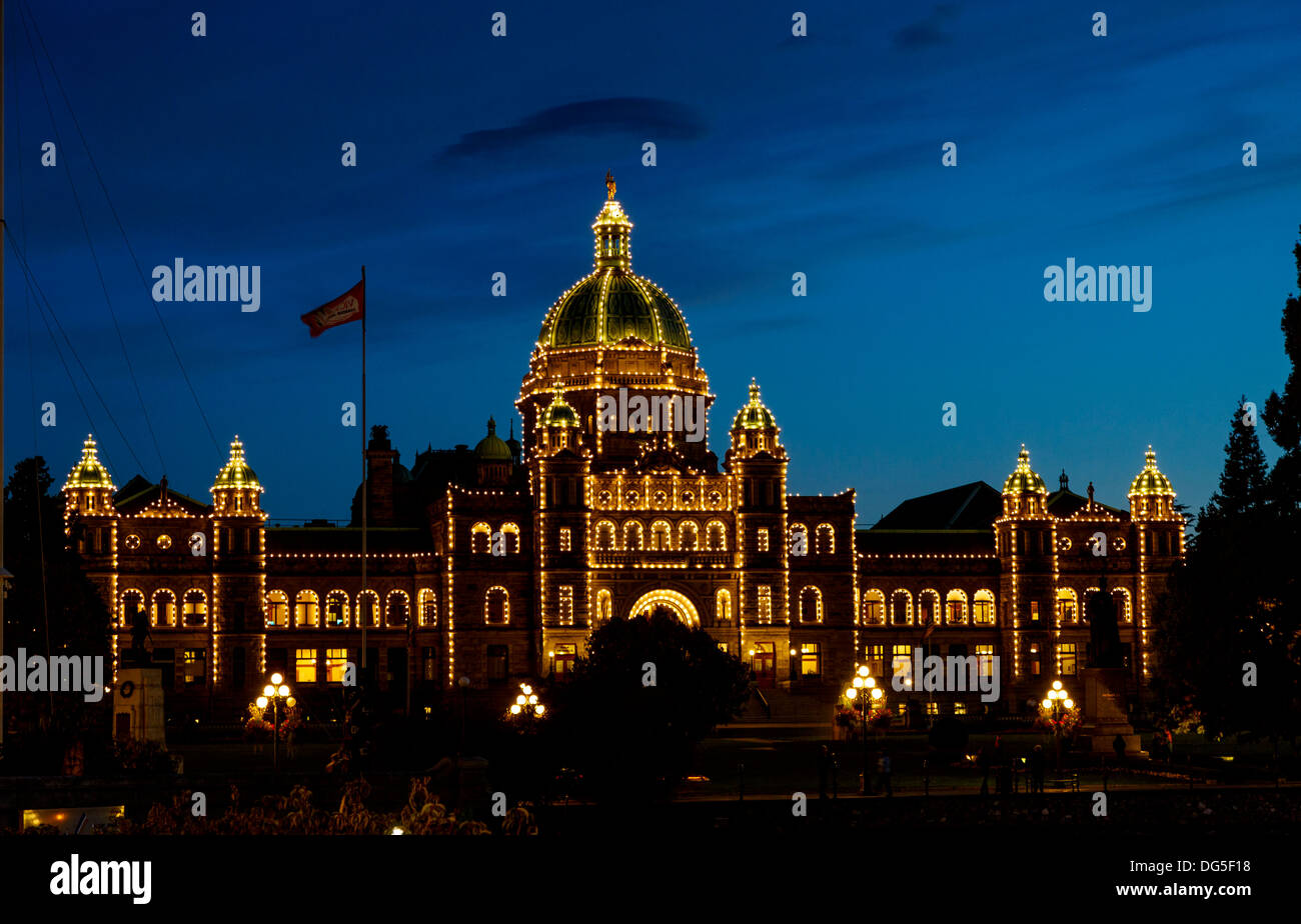 The Parliament of British Columbia in Victoria Canada at night Stock Photo