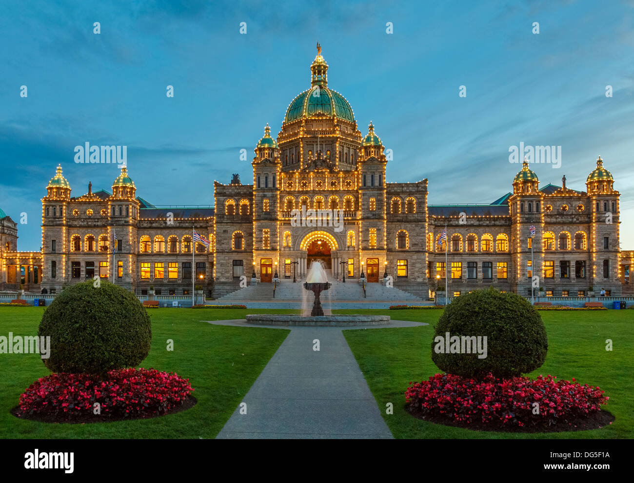 The Parliament of British Columbia in Victoria Canada at dusk Stock Photo