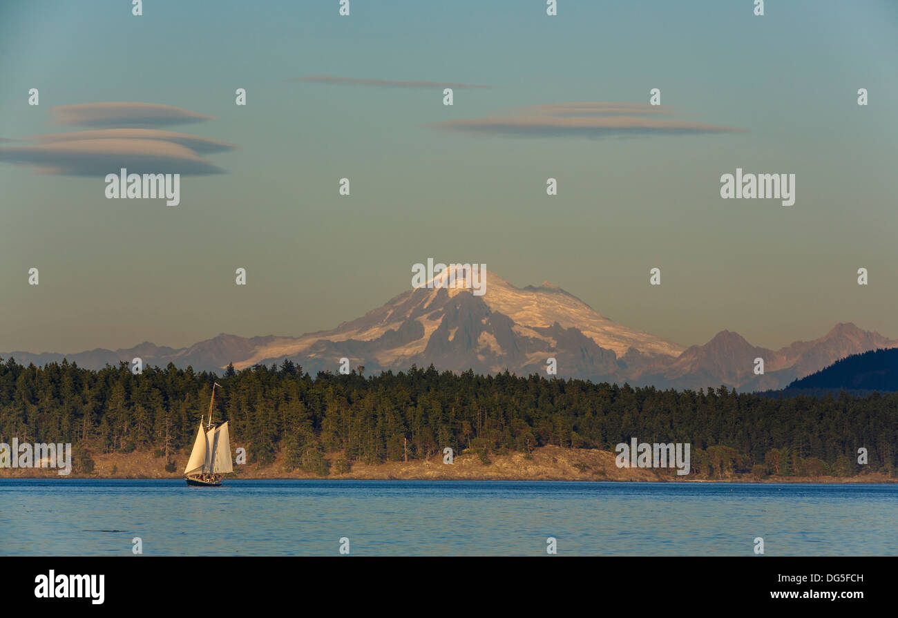 Mount Baker from the Strait of Georgia, San Juan Islands, Washington, USA Stock Photo