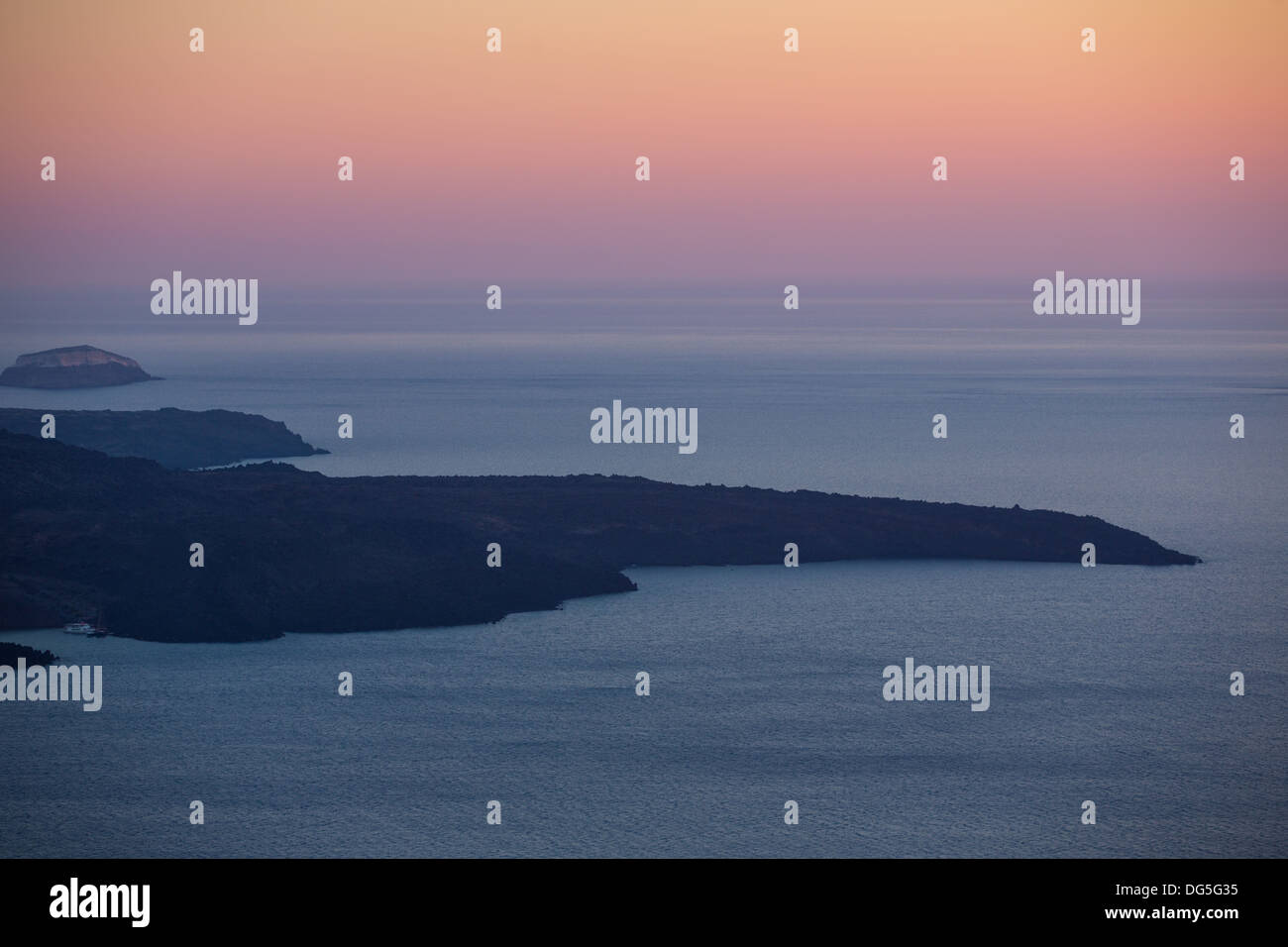 View of Santorini beach at nightfall in Greece, June, 25, 2013. Stock Photo