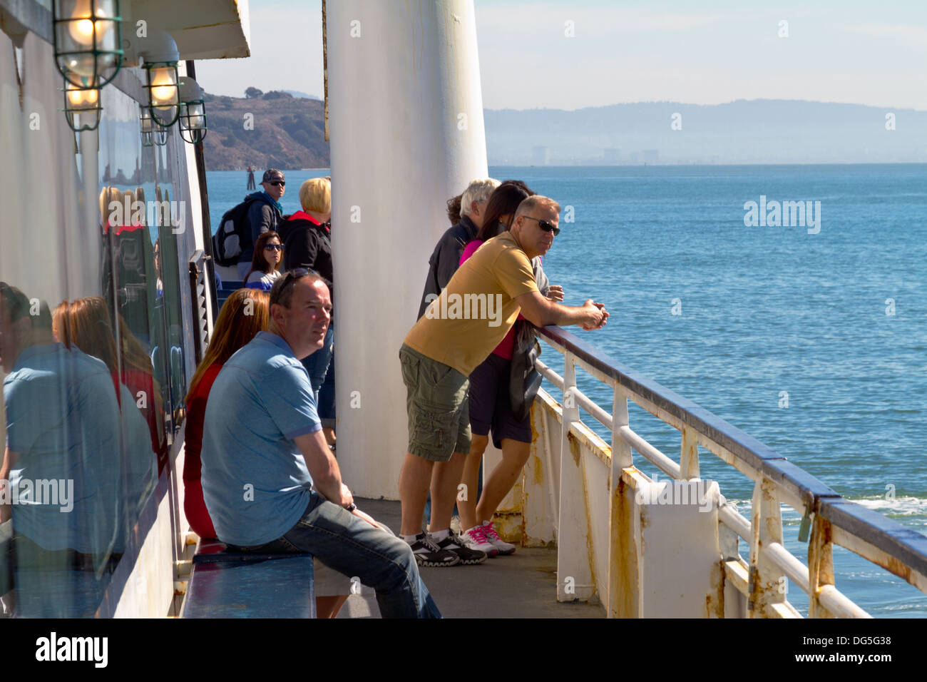 Sightseers riding the ferry from San Francisco to Sausalito Stock Photo