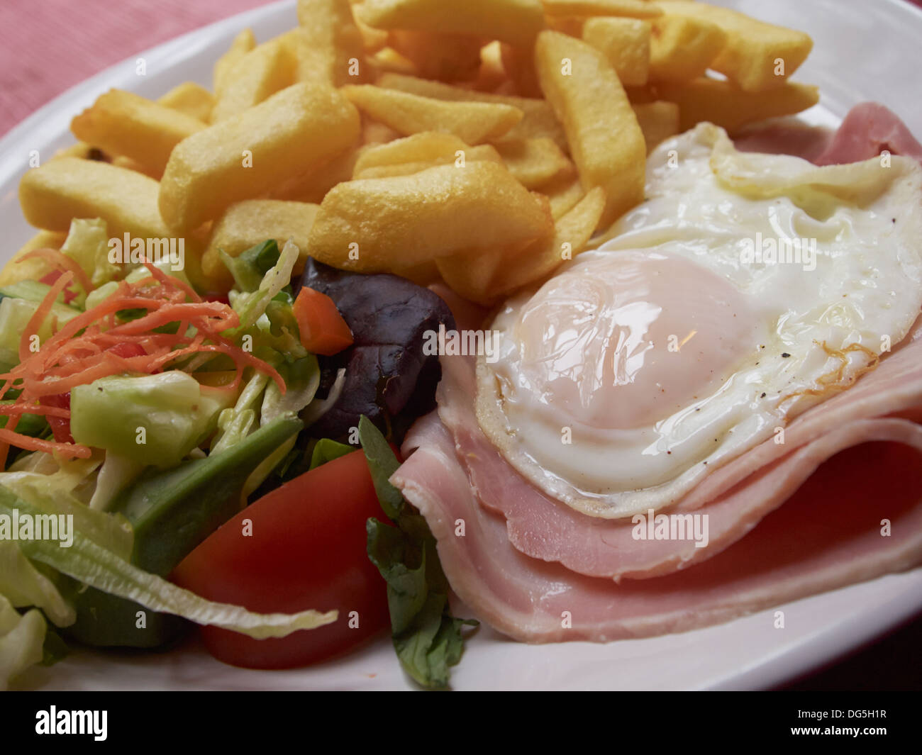 Ham, egg, and chips plate served at a pub near Oxford, England Stock Photo