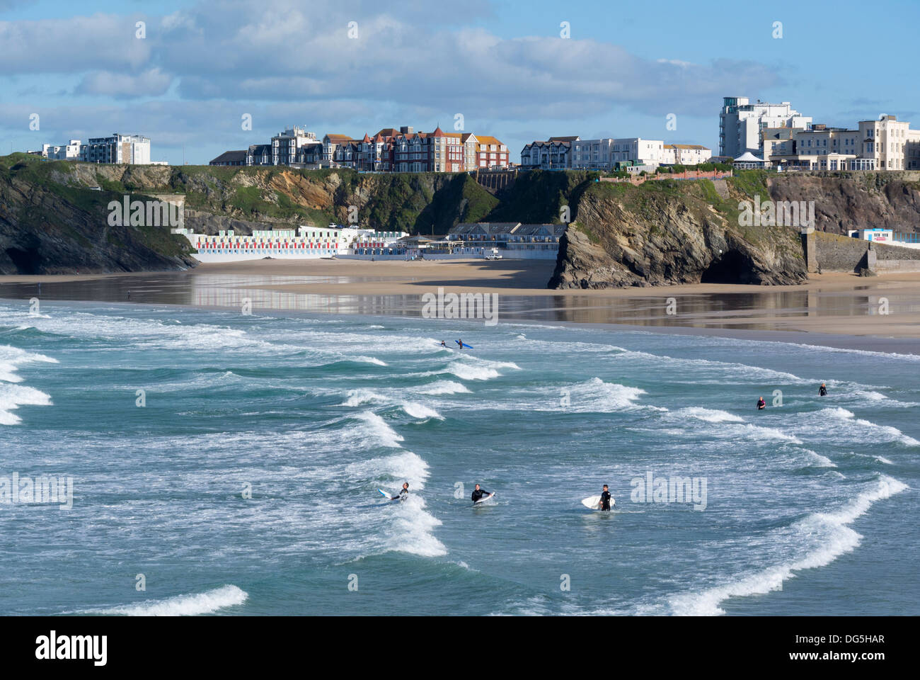 Newquay autumn surf waves and beaches, Cornwall England. Stock Photo