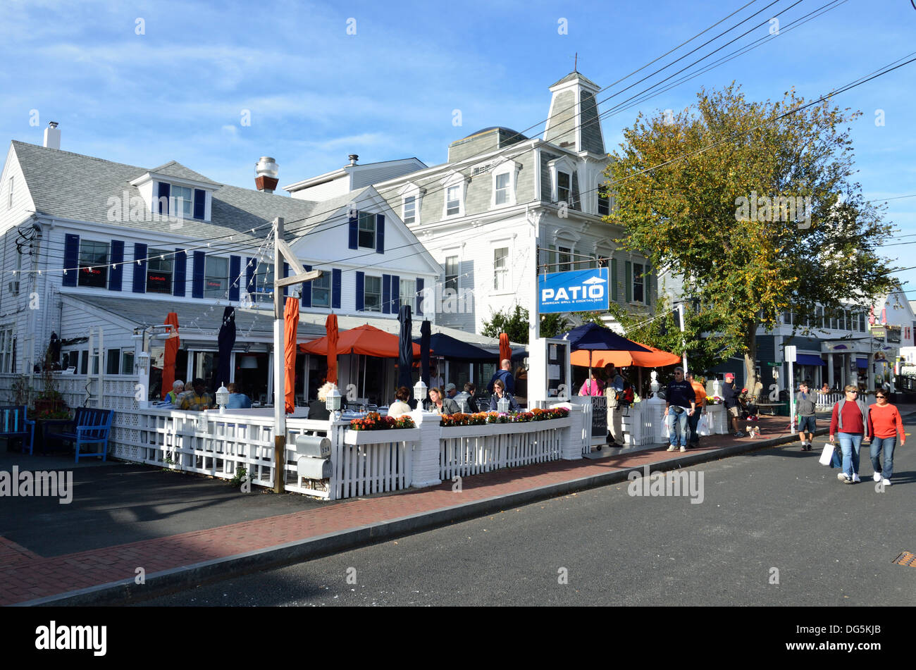 Street scenic view of a cafe restaurant Patio with outdoor dining in the coastal Cape Cod resort town of Provincetown Massachusetts USA Stock Photo Alamy