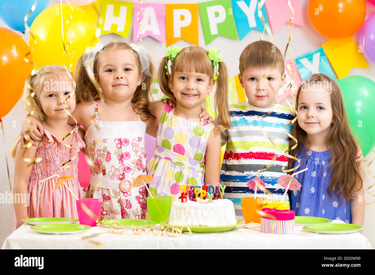 kids celebrating birthday holiday Stock Photo