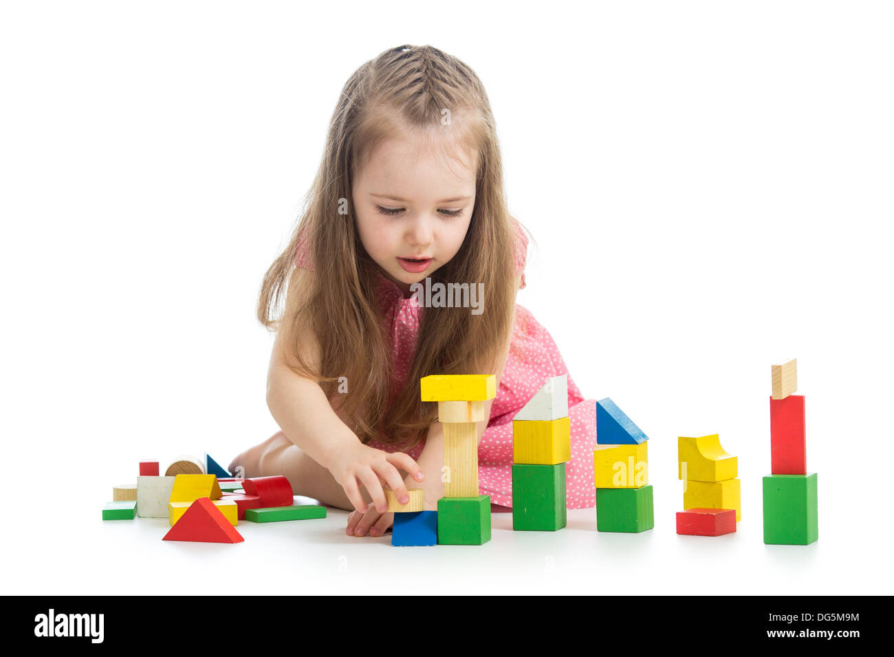 child girl playing with block toys Stock Photo Alamy