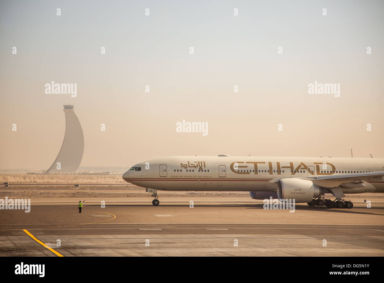 Etihad Airliner at Abu Dhabi airport Stock Photo