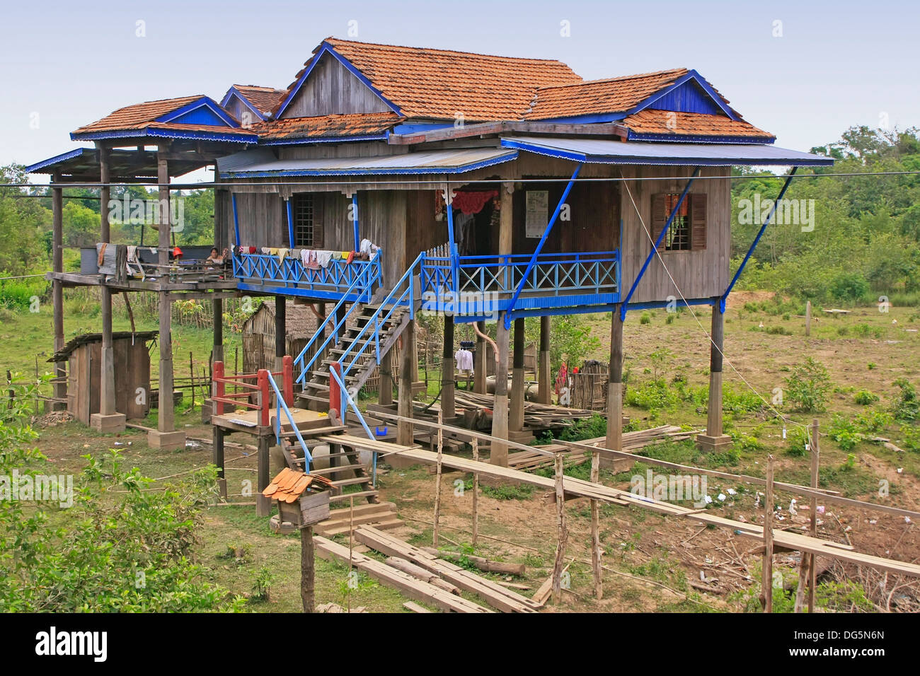 Stilt houses in a small village near Kratie, Cambodia, Southeast Asia