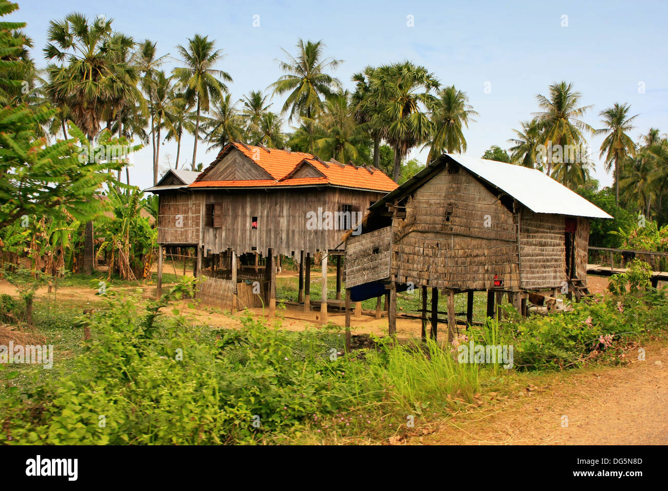 Stilt houses in a small village near Kratie, Cambodia, Southeast Asia Stock Photo