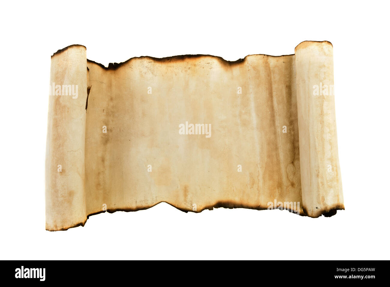 old paper scroll with burned ends. High detailed 24Mp Stock Photo