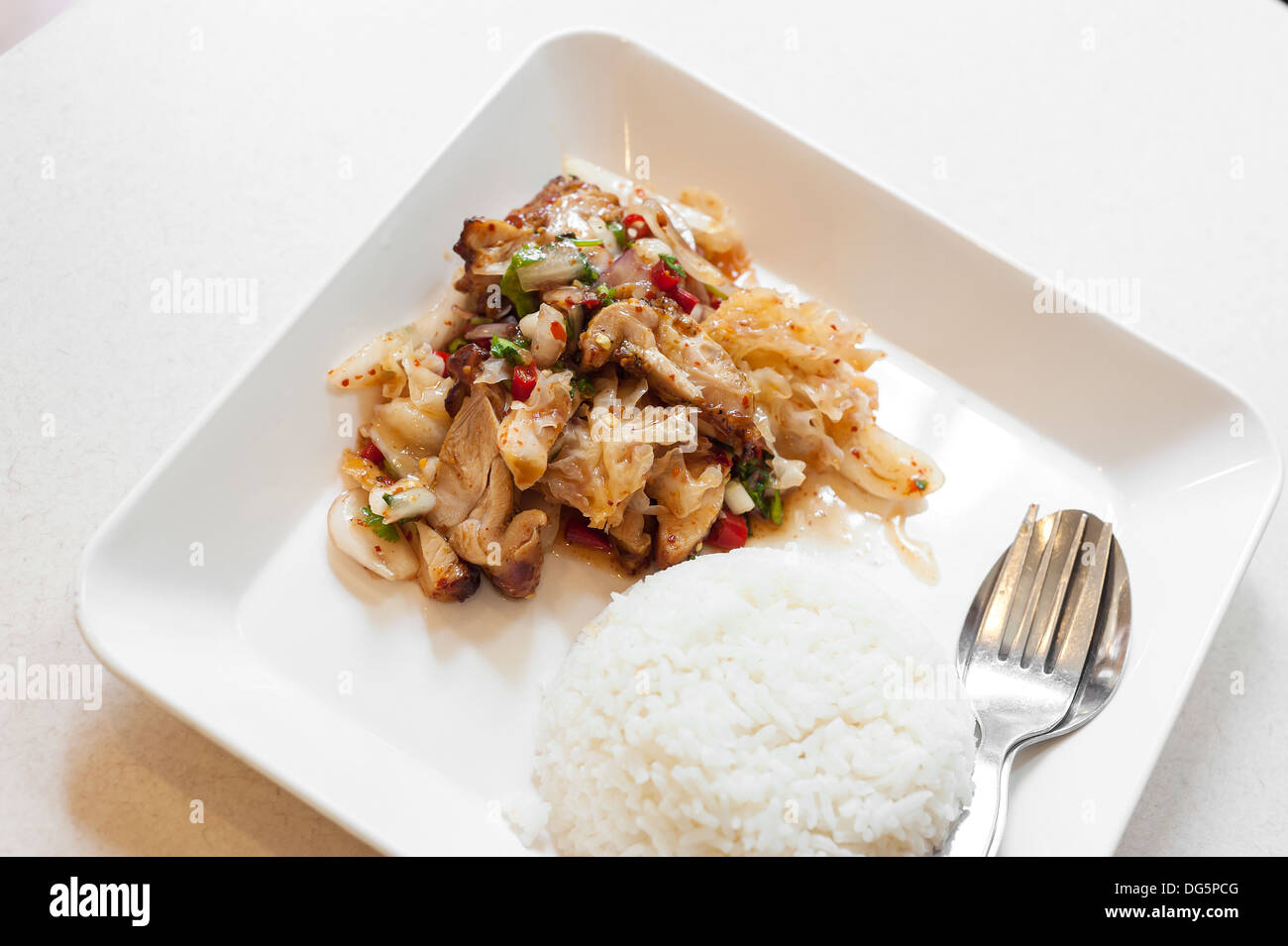 Spicy asian chicken with rice Stock Photo