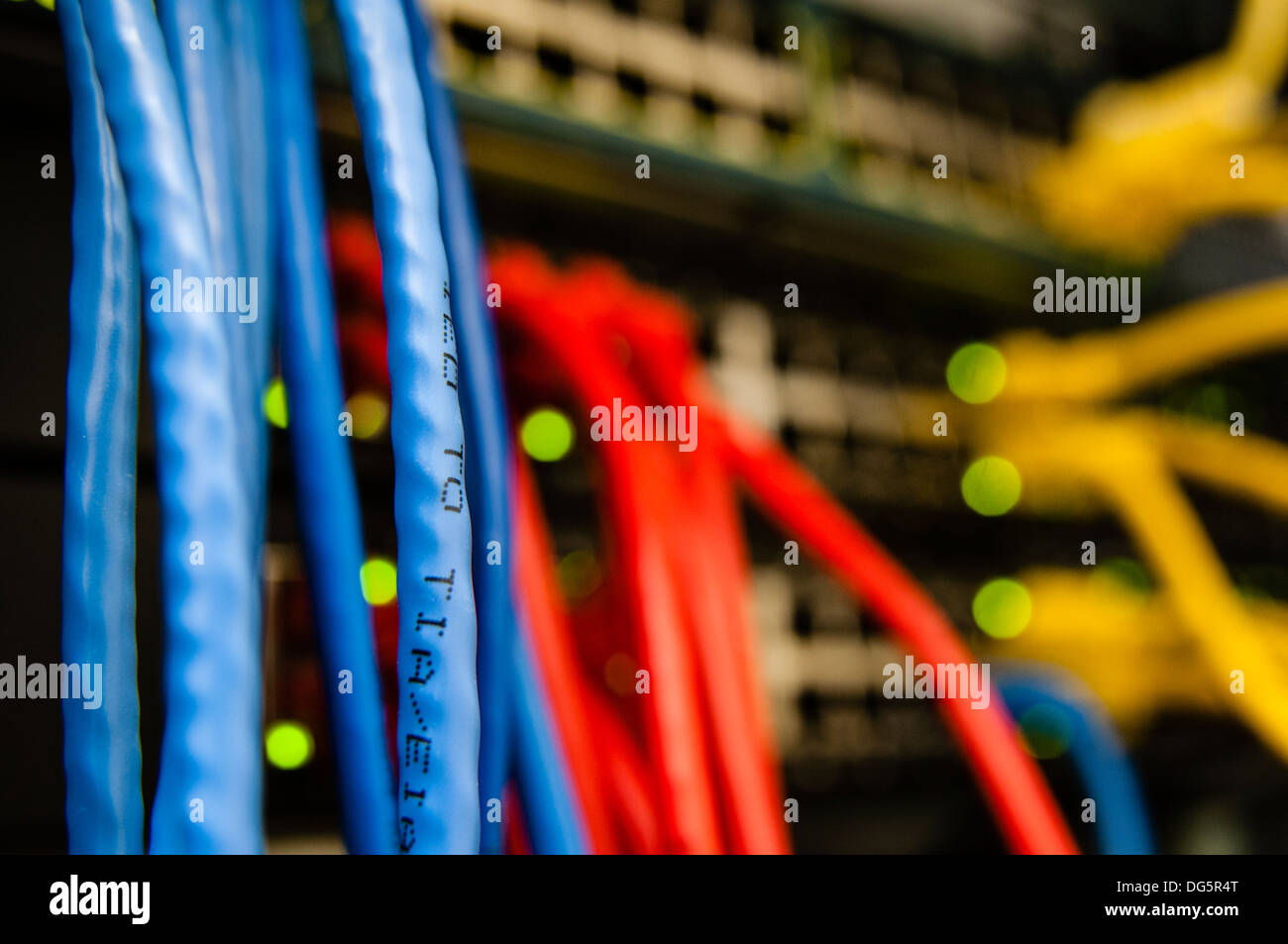 Network switches in cloud computing data center server rack Stock Photo