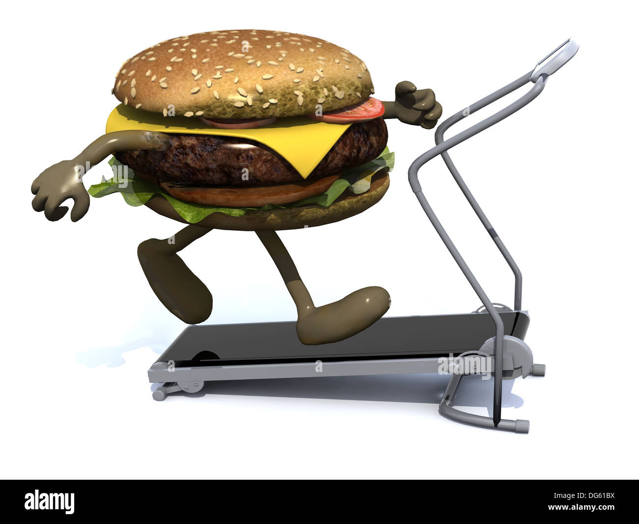 burger with arms and legs on a running machine, 3d illustration Stock ...