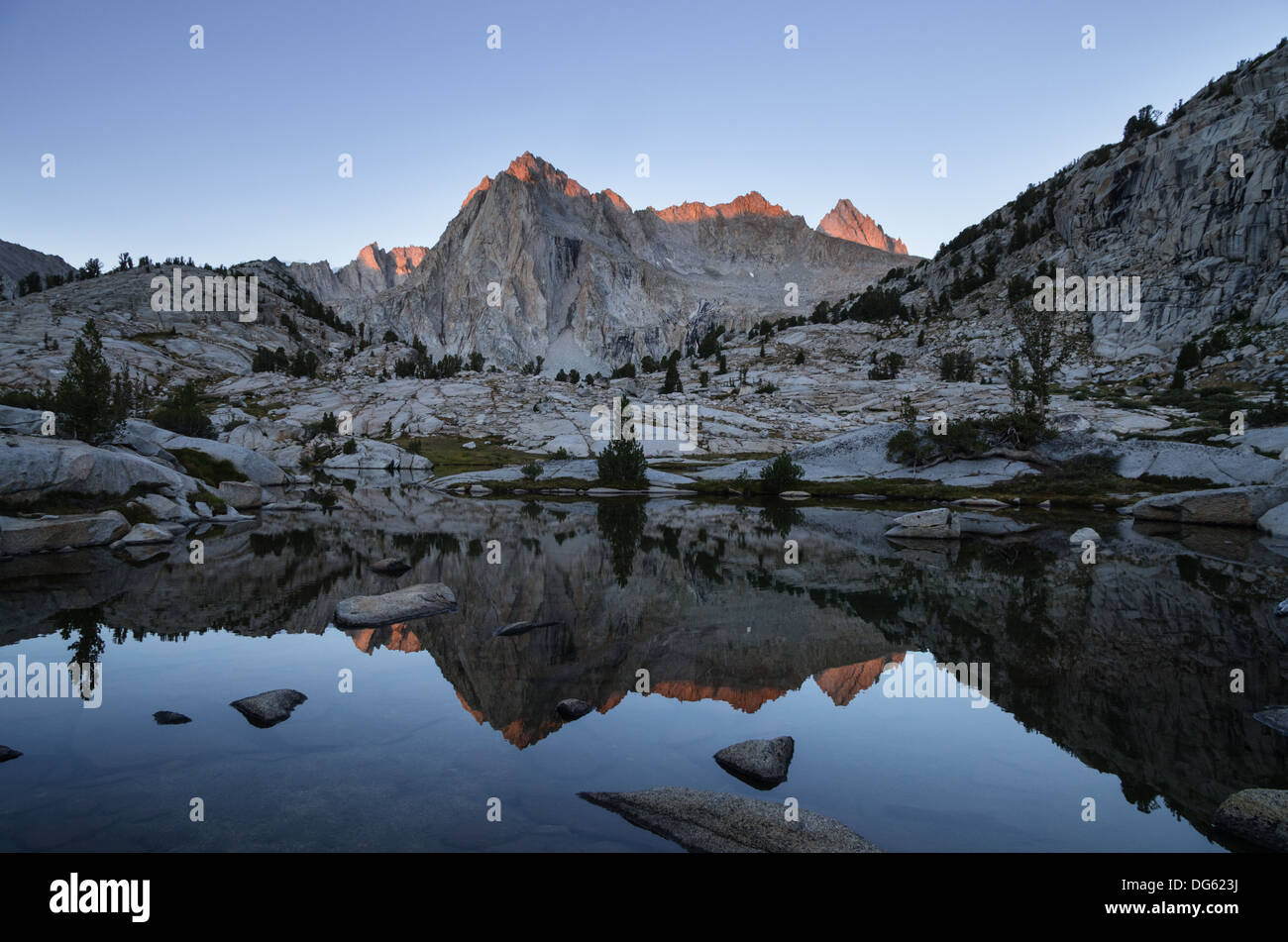 reflection of Picture Peak in the Lake Sabrina Basin near Bishop, California Stock Photo