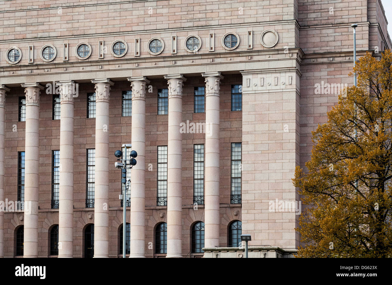 Finnish parliament house columns in Helsinki Stock Photo - Alamy
