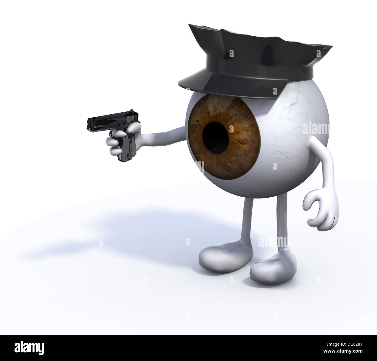 big eye with arms and legs, police cop and gun on hand, security concepts Stock Photo - Alamy