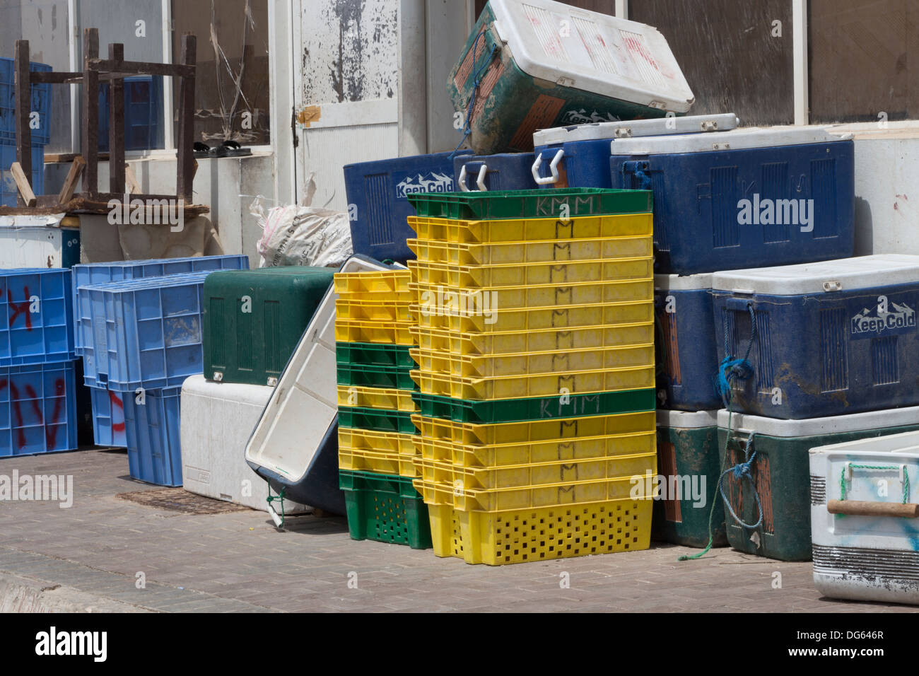 Fish market qatar fishing baskets colourful colorful hires stock