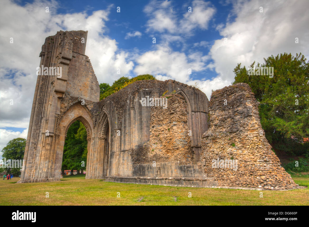 The famous historic ruins of Glastonbury Abbey in Somerset, Great Britain Stock Photo