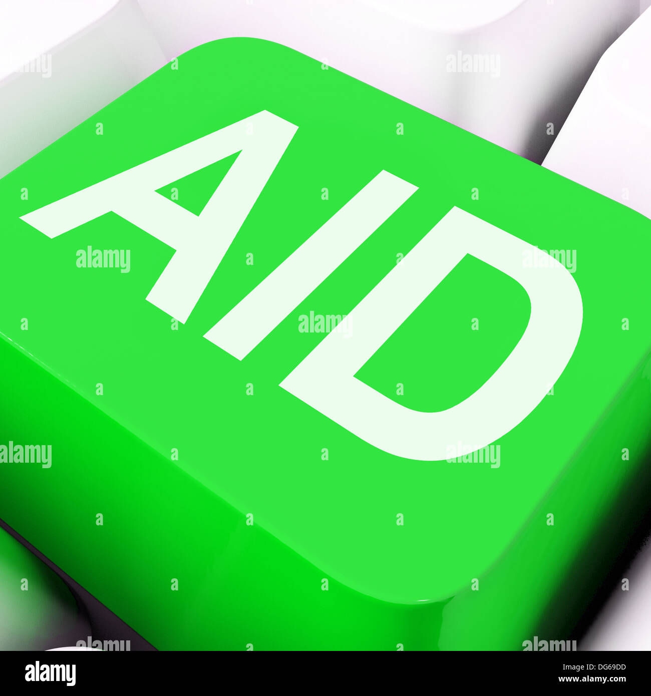 Aid Key On Keyboard Showing Help Assistance Or Rescue Stock Photo - Alamy