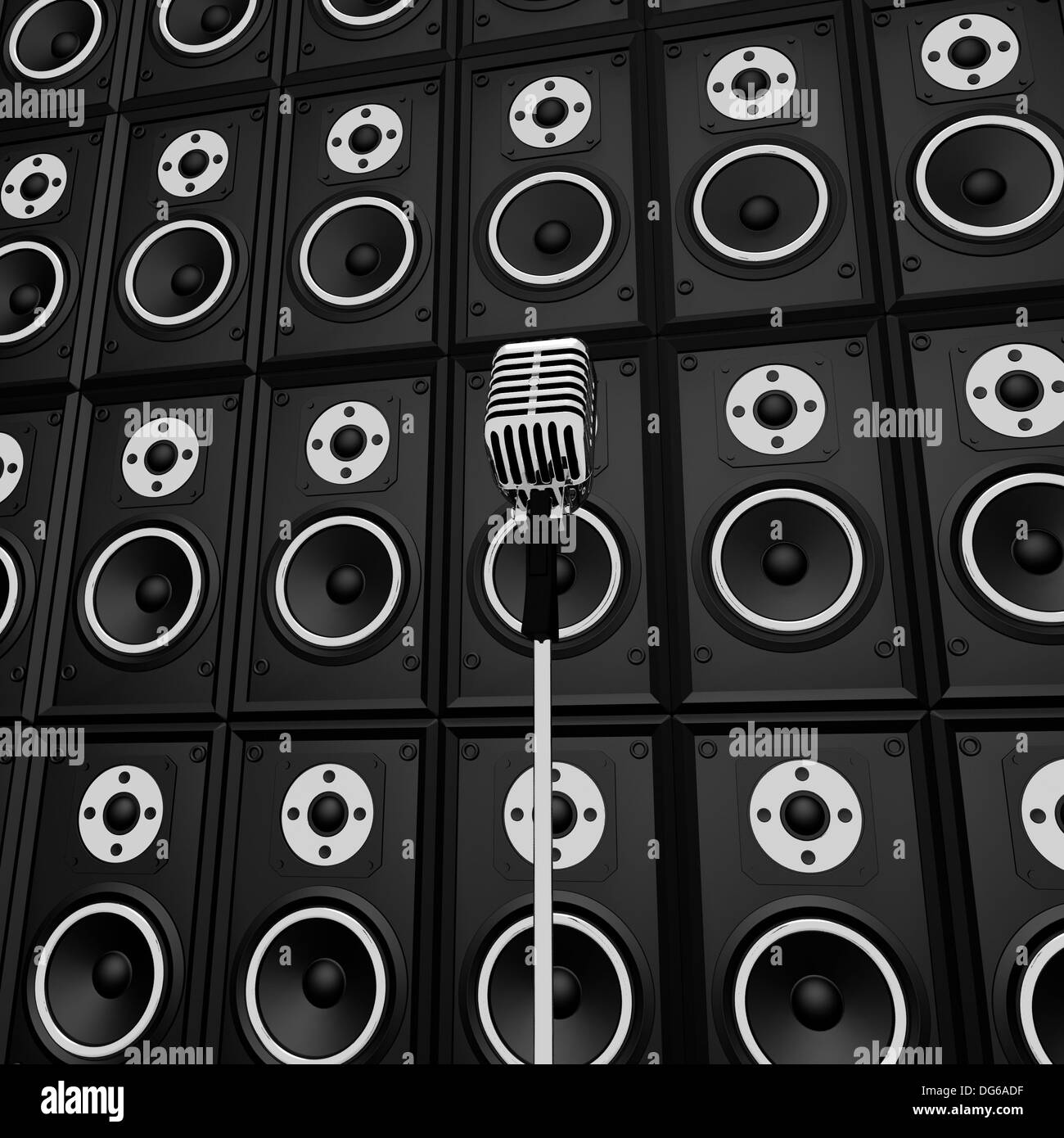 Microphone And Loud Speakers Showing Music Industry Performing Or