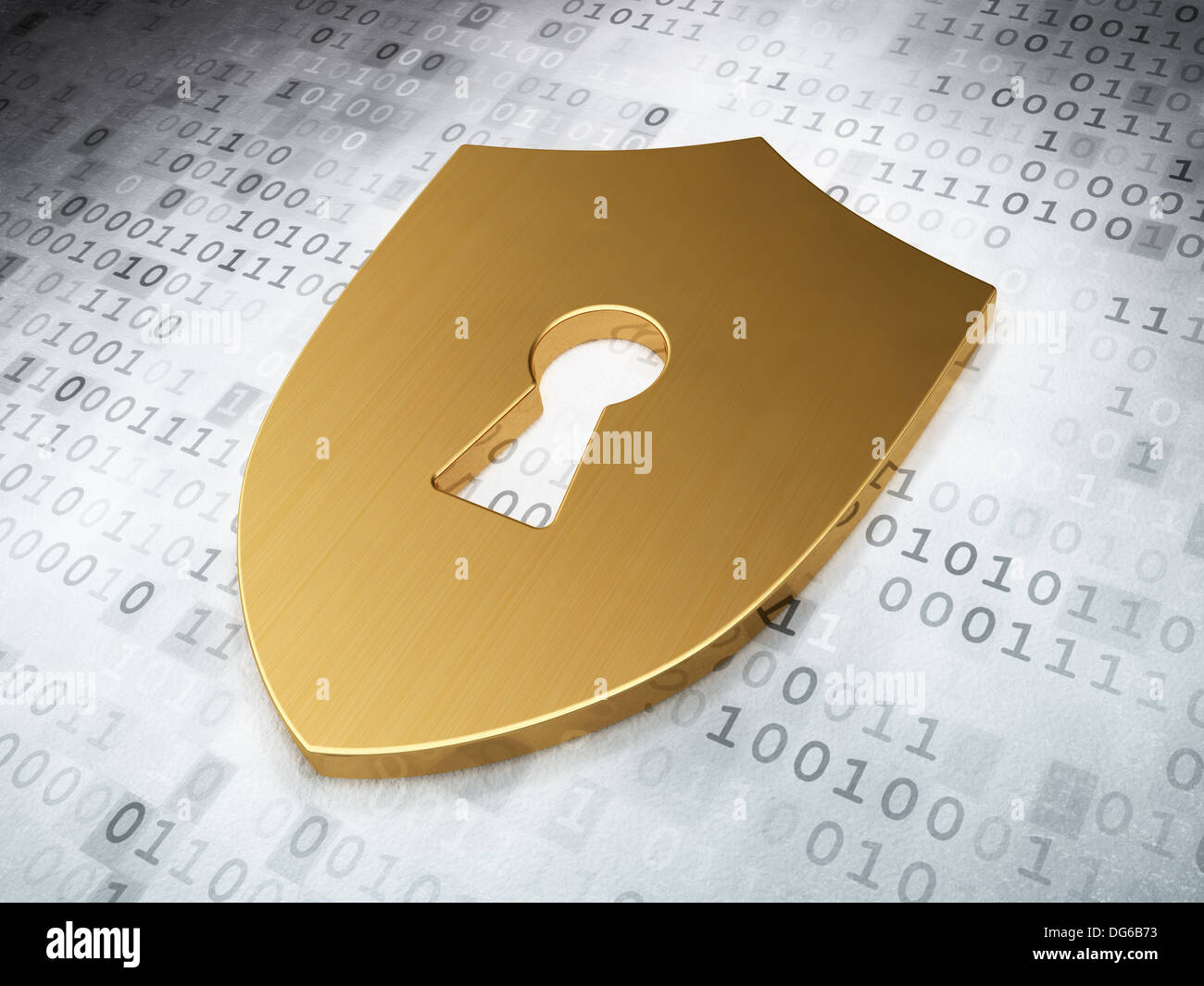 Safety concept: Golden Shield With Keyhole on digital background Stock ...