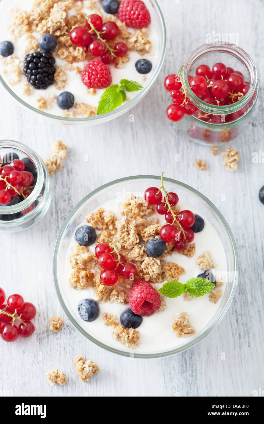 healthy breakfast with yogurt and granola Stock Photo Alamy