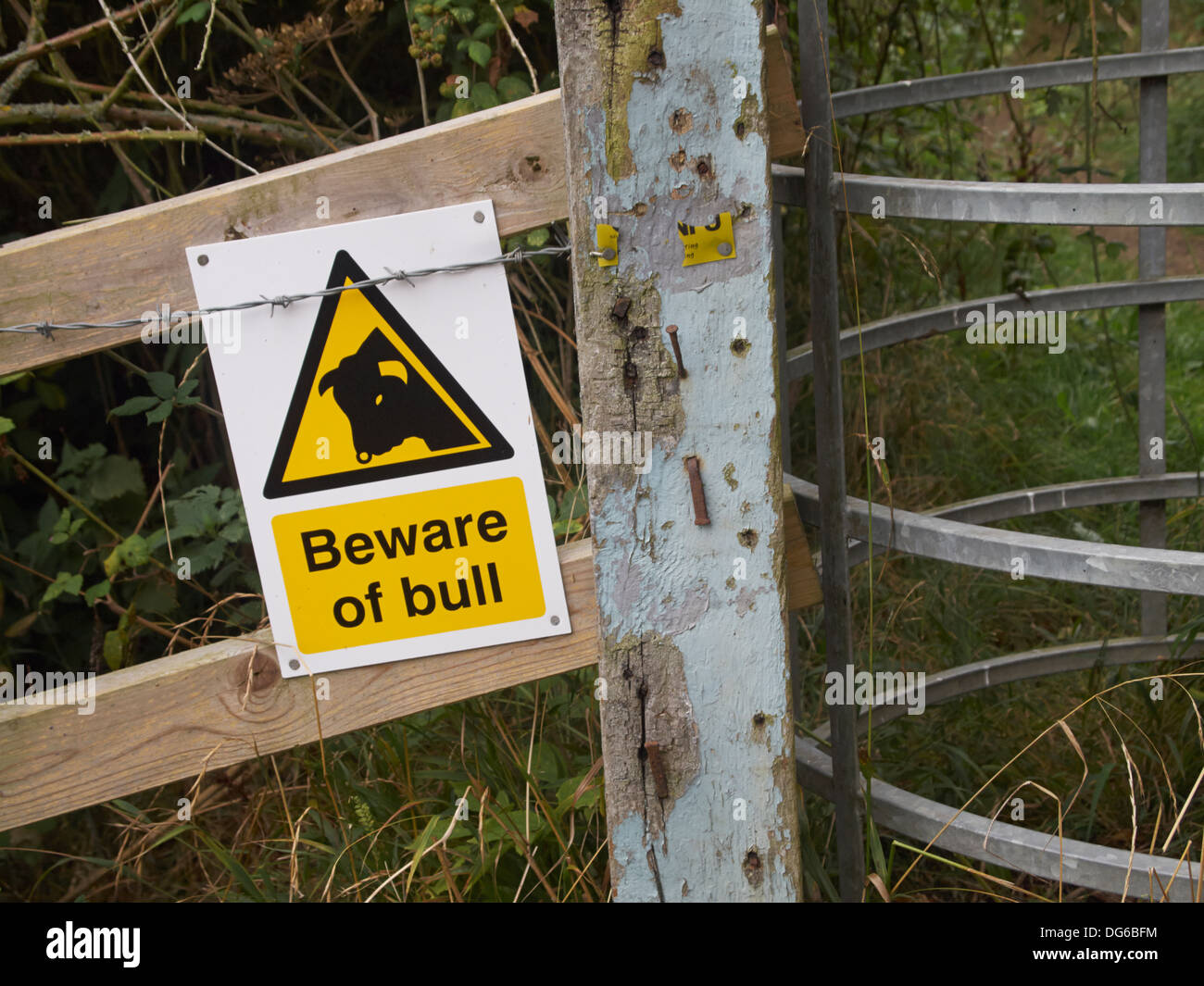 Beware of bull sign, Oxfordshire, England Stock Photo