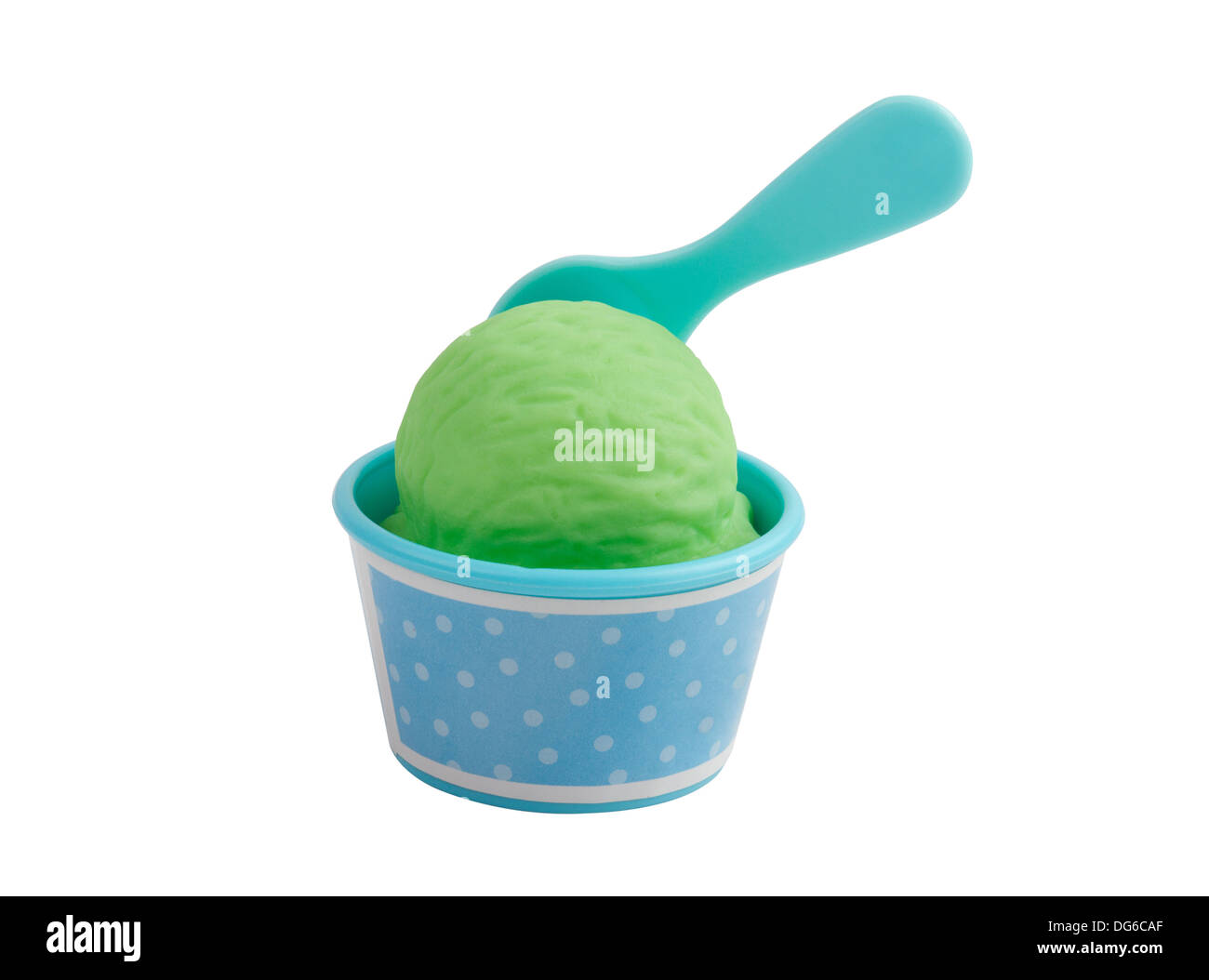 Ice cream scoop toy in plastic cup with spoon Stock Photo