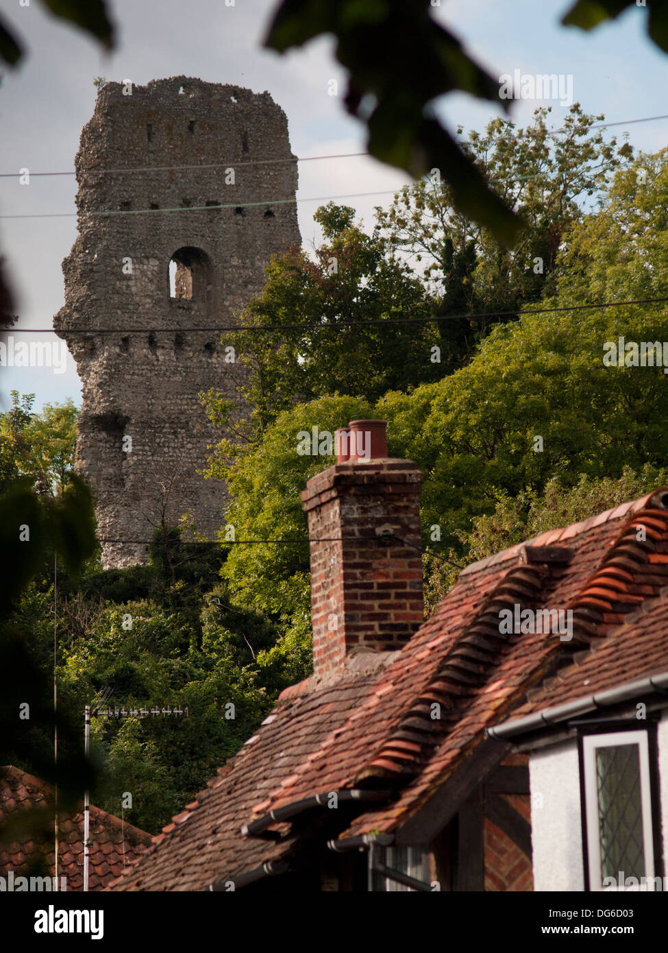 Bramber Castle as seen from the village of Bramber in West Sussex Stock